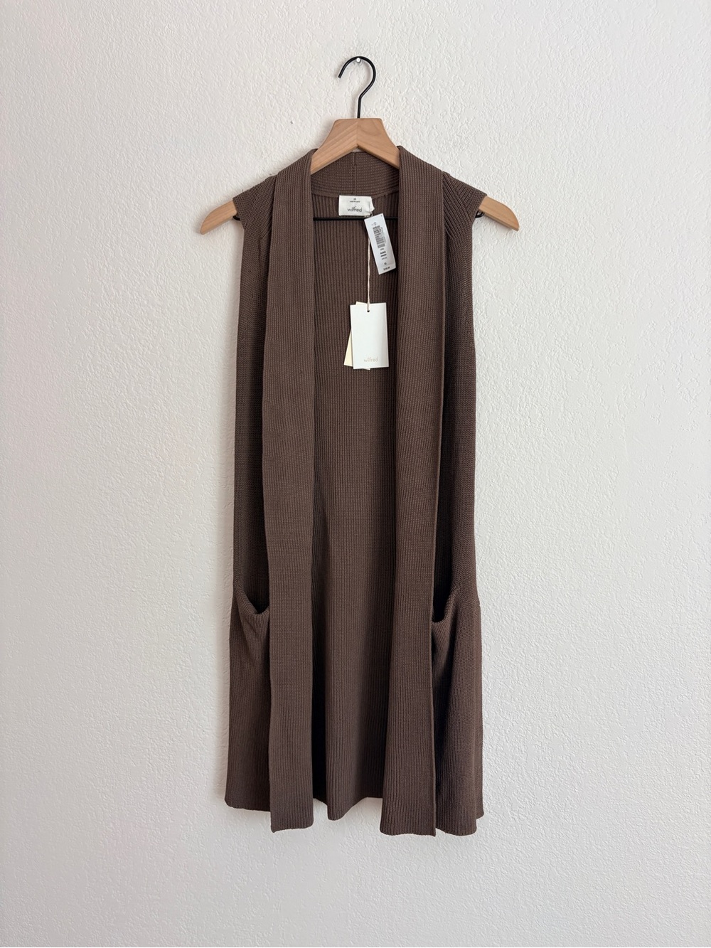 NWT Wilfred Dunkirk Sweater Sleeveless Ribbed Long Vest Chocolate Brown - Picture 8 of 11
